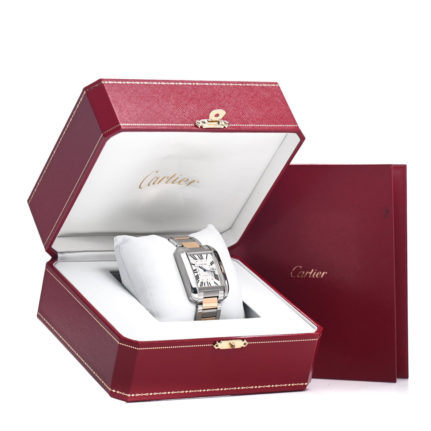 Stainless Steel 18K Pink Gold 30mm Tank Anglaise Quartz Watch