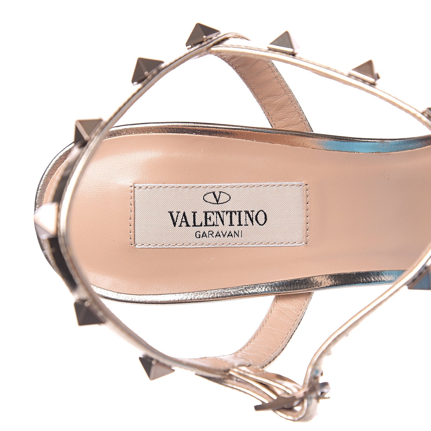 Valentino Garavani Metallic Pebbled Calfskin Patent Rockstud Ankle Strap 85mm Pumps 40 Skin 5 of 8