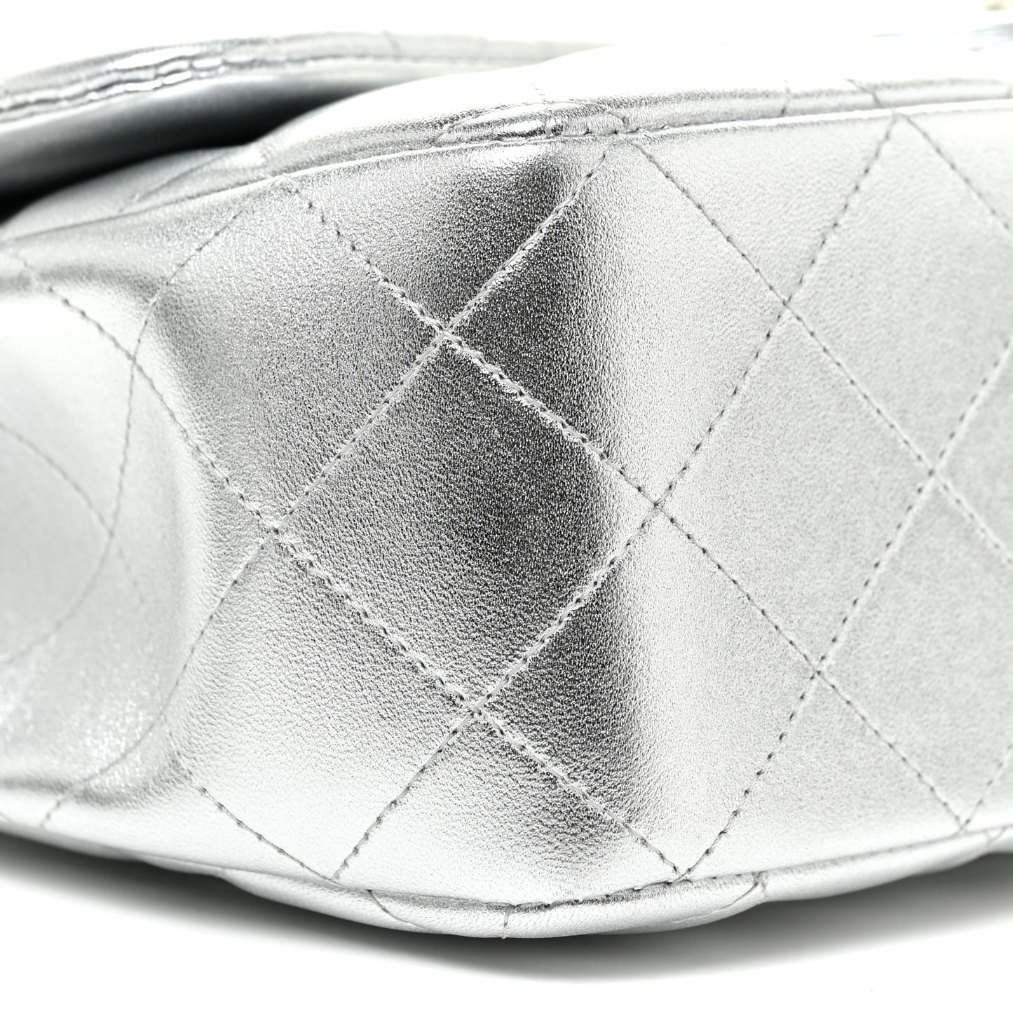 Metallic Lambskin Quilted Jumbo Single Flap Silver