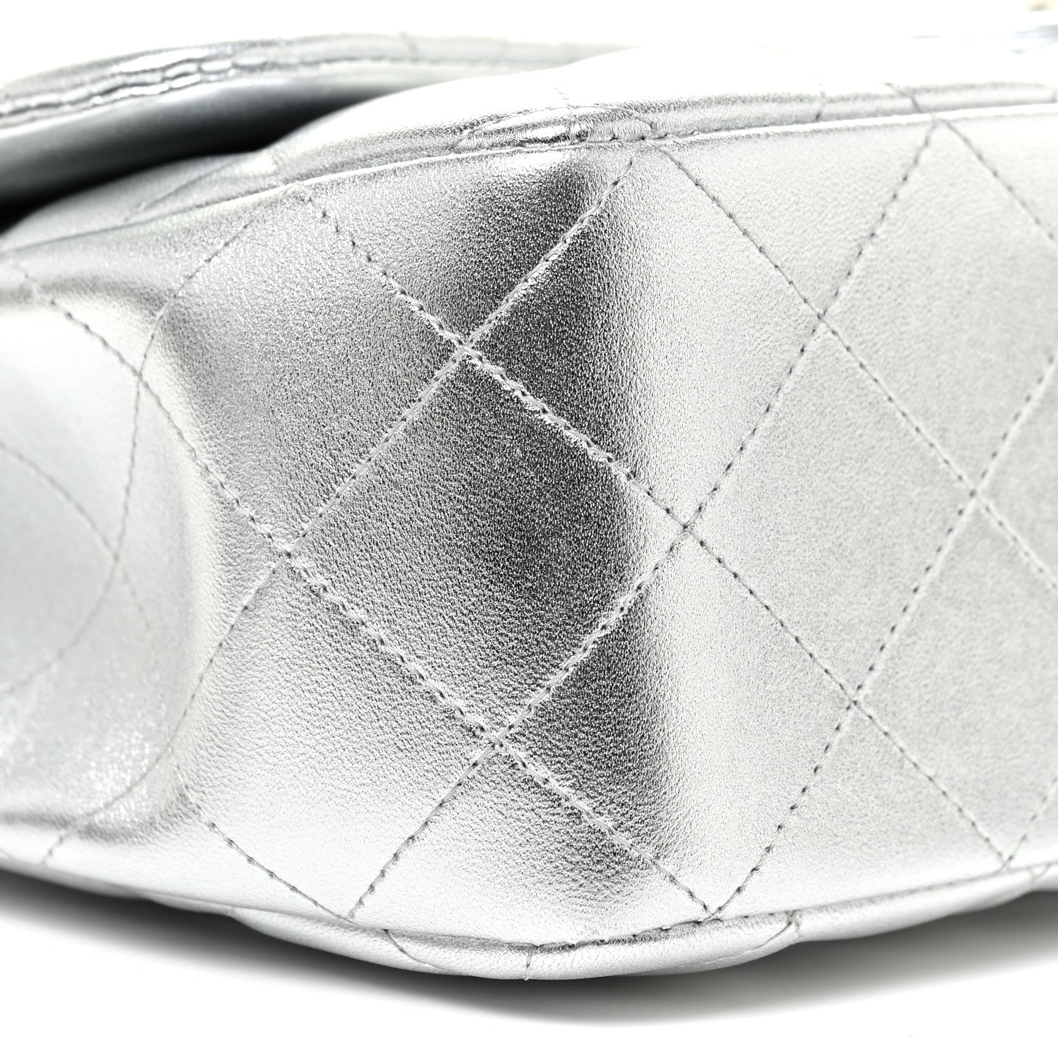 Chanel Metallic Lambskin Quilted Jumbo Single Flap Silver 9 of 11