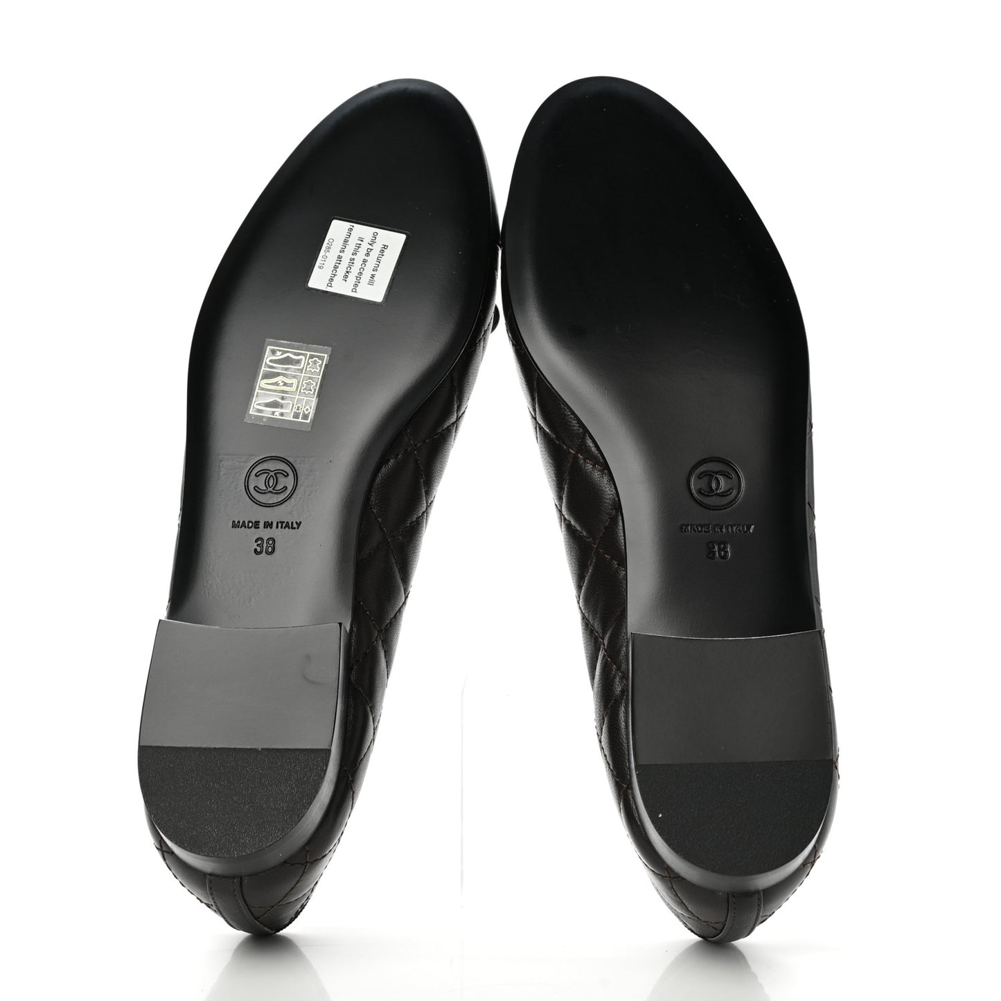 Lambskin Quilted CC Cap Toe Ballerina Flats 38 Dark Brown