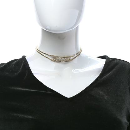 Chanel Metal Crystal Logo Choker Necklace Gold 2 of 7