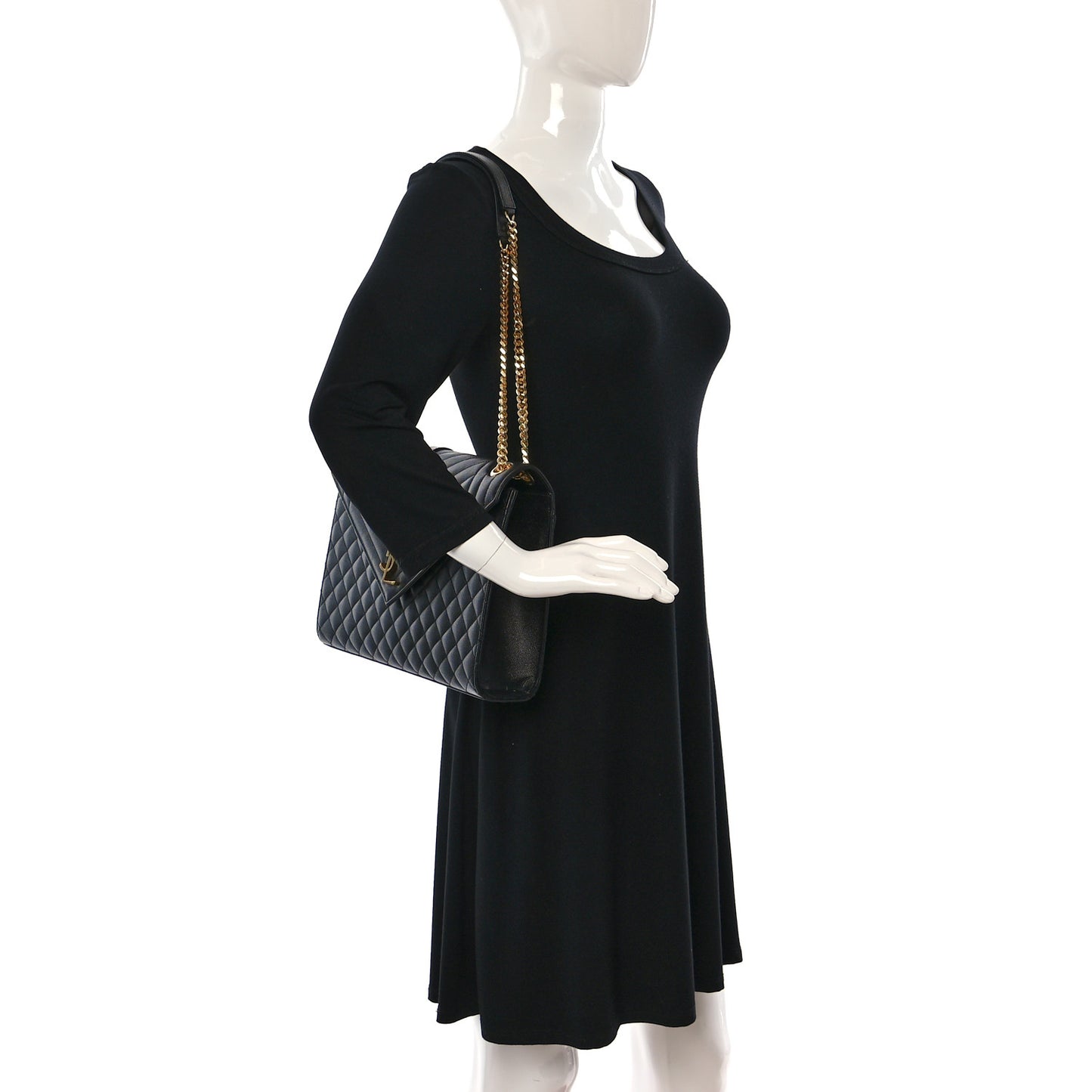 Grain De Poudre Textured Mixed Matelasse Large Triquilt Monogram Satchel Black