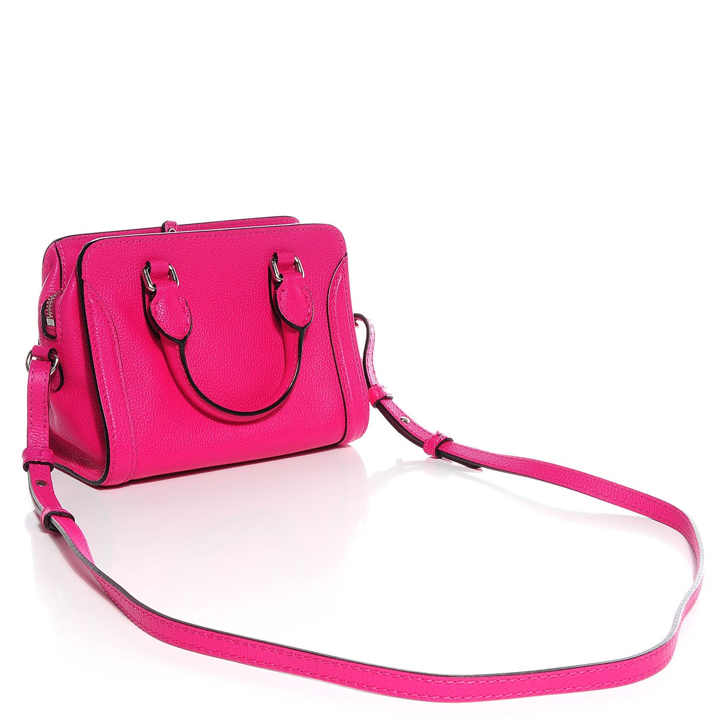 Grainy Calfskin Mini Padlock Zip Satchel Pink