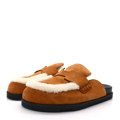 Hermes Suede Goatskin Shearling Go Mules 38 Beige Kraft Ecru 3 of 8