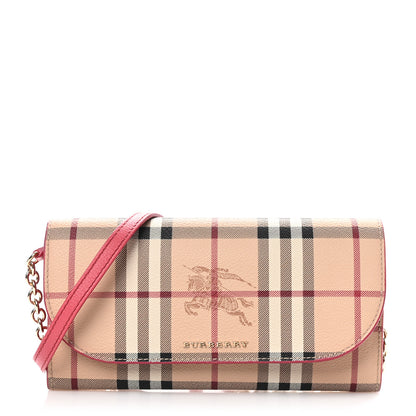 Burberry Haymarket Check Henley Wallet On Chain Coral Red 1 of 10