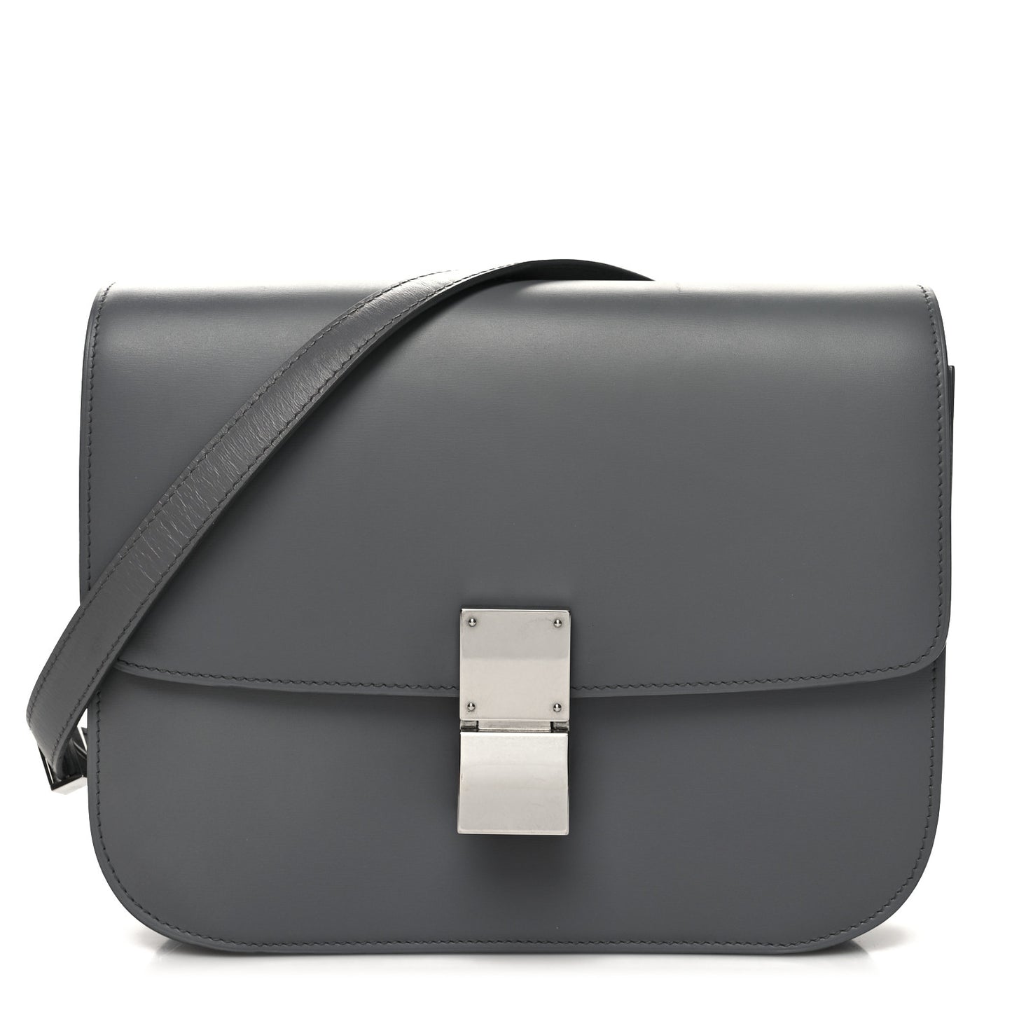 Box Calfskin Medium Classic Box Flap Bag Light Charcoal