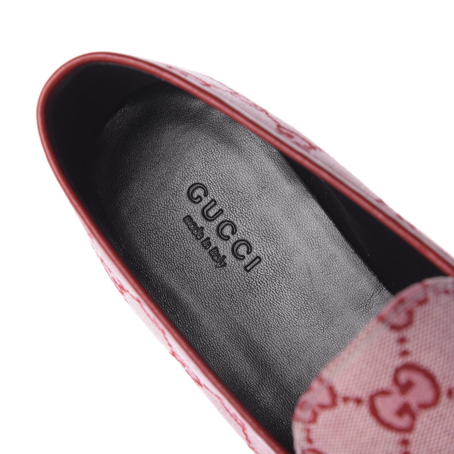 Gucci Canvas GG Monogram Horsebit Womens Jordaan Loafers 38 Gardenia Hibiscus Red 8 of 11