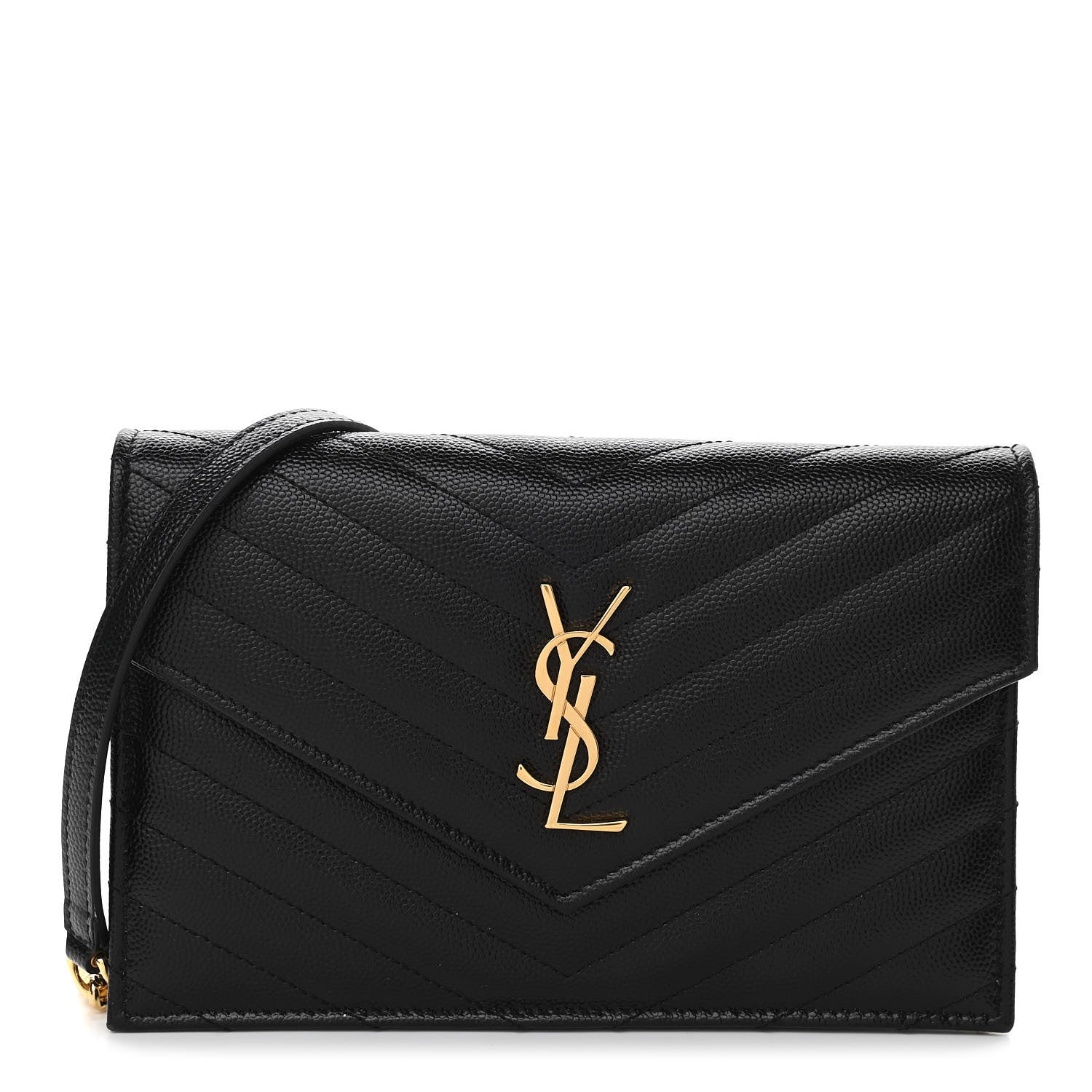 Saint Laurent Grain De Poudre Matelasse Chevron Monogram Envelope Chain Wallet Black 1 of 12