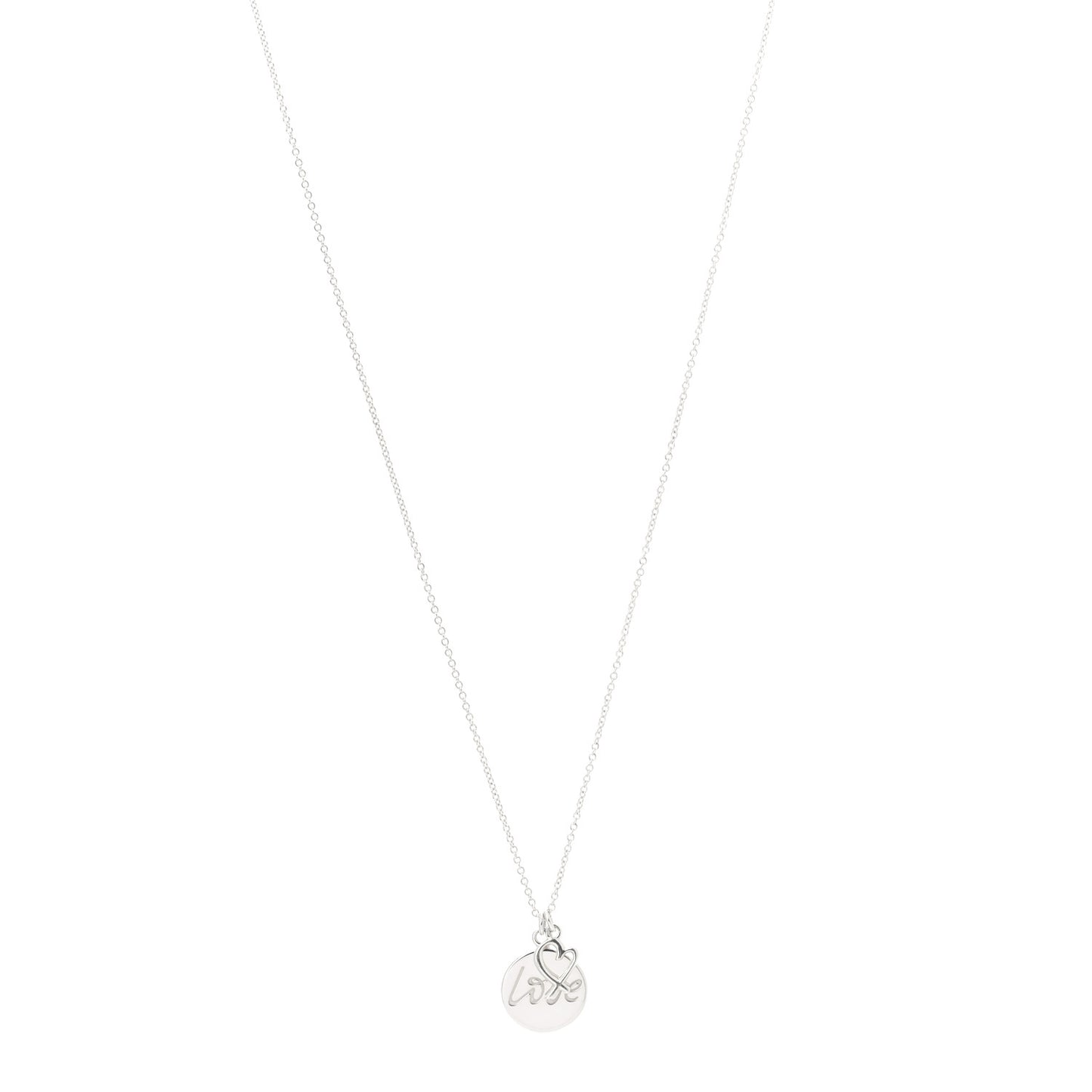 Sterling Silver Graffiti Love Disc Pendant Necklace