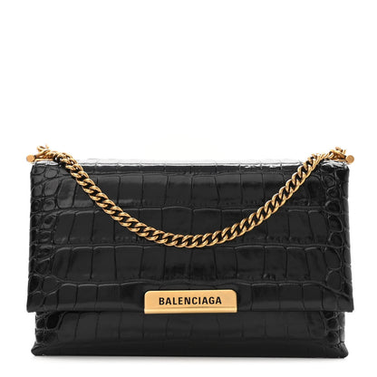 Balenciaga Shiny Extra Supple Calfskin Crocodile Embossed Small Triplet Bag Black 1 of 10
