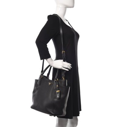 Prada Vitello Daino Side Pocket Tote Black 2 of 10