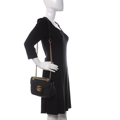 Gucci Calfskin Matelasse Small GG Marmont Shoulder Bag Black 2 of 10