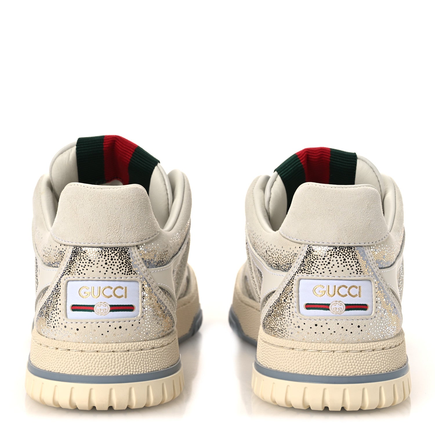 Gucci Glitter Kid Scamosciato Nappa Womens Re-Web Sneakers  37.5  White Gold Silver 6 of 11