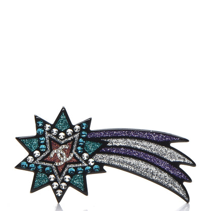 Chanel Glittered Resin Strass Shooting Star Brooch Black Purple Green 1 of 5