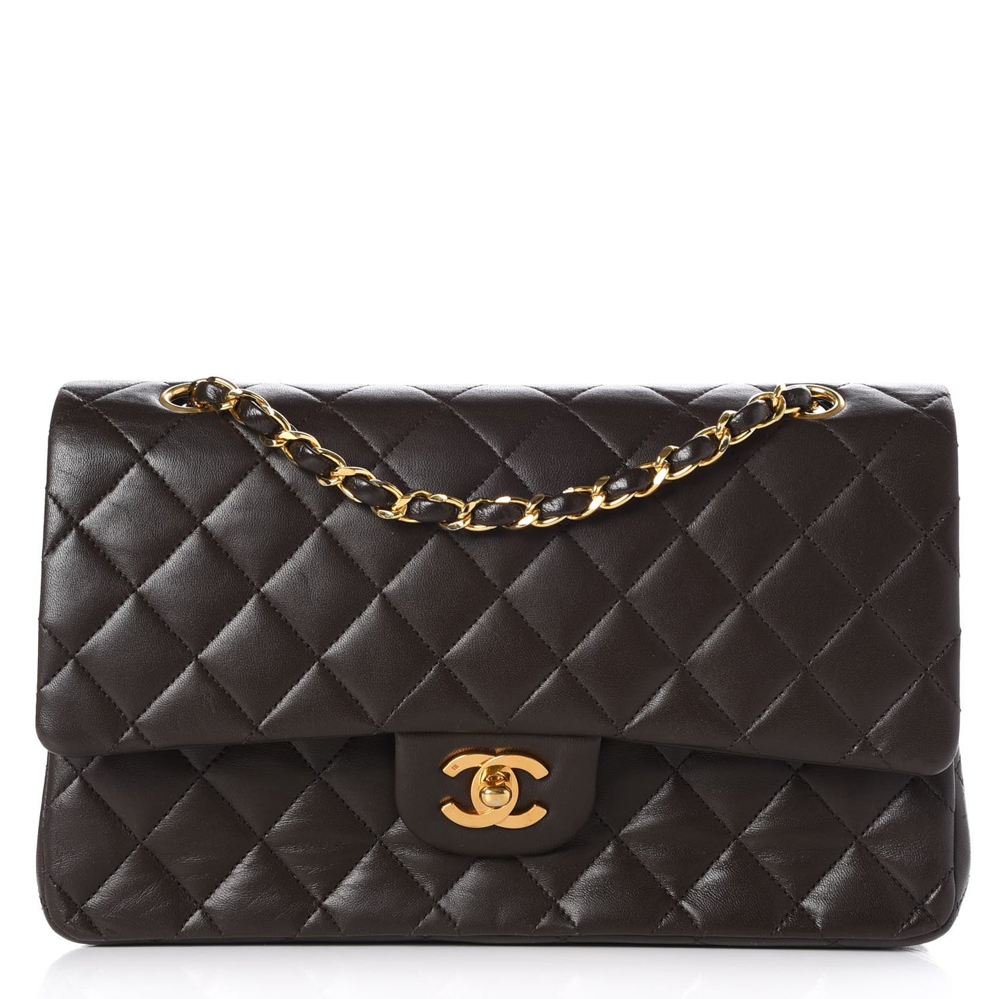 Lambskin Quilted Medium Double Flap Brown