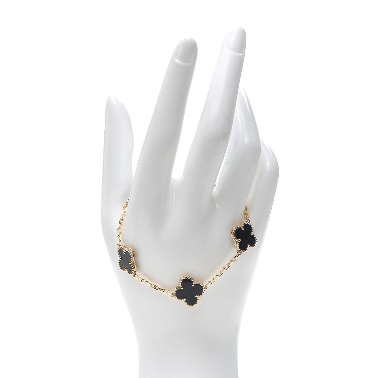 18K Yellow Gold Black Onyx 5 Motifs Vintage Alhambra Bracelet