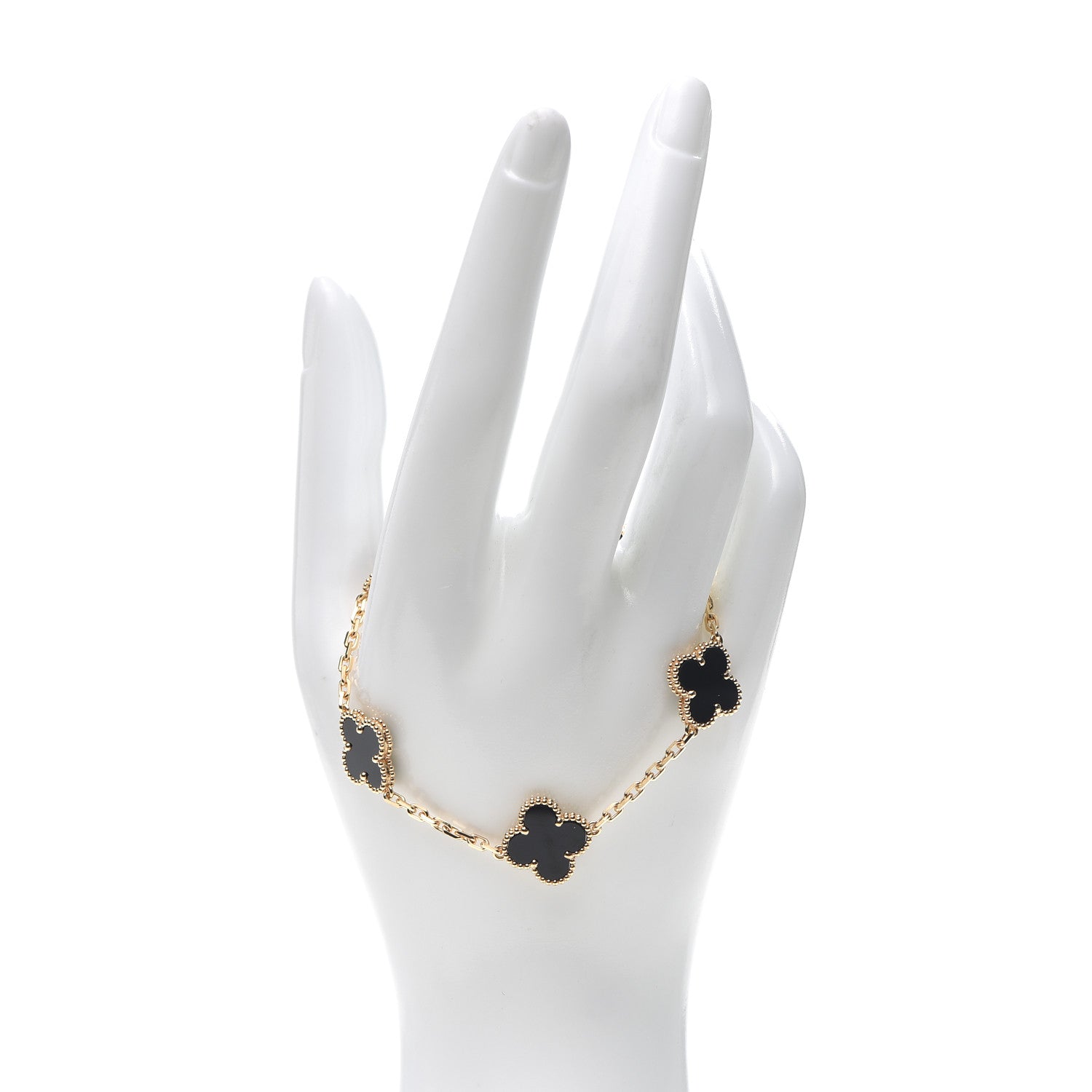 Van Cleef & Arpels 18K Yellow Gold Black Onyx 5 Motifs Vintage Alhambra Bracelet 2 of 8
