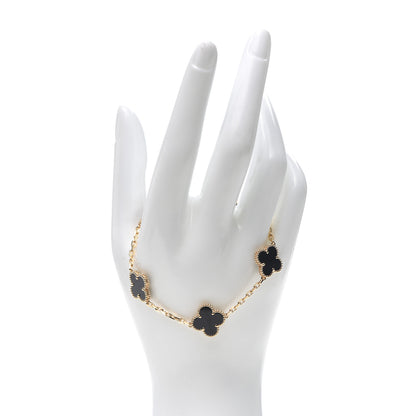 Van Cleef & Arpels 18K Yellow Gold Black Onyx 5 Motifs Vintage Alhambra Bracelet 2 of 8