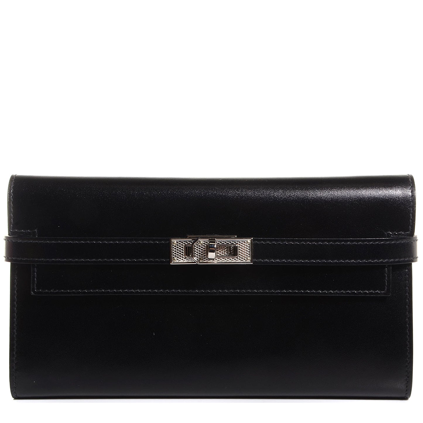 Guilloche Box Kelly Longue Wallet Black