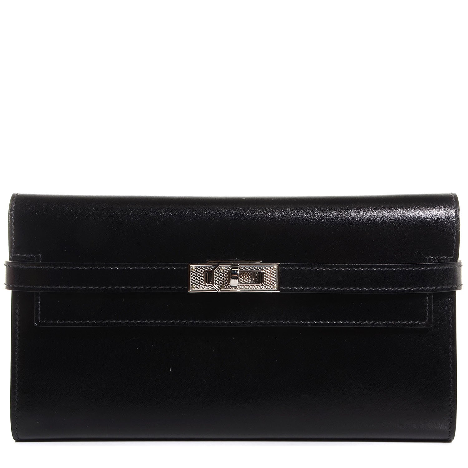 Hermes Guilloche Box Kelly Longue Wallet Black 1 of 15