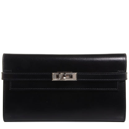 Hermes Guilloche Box Kelly Longue Wallet Black 1 of 15