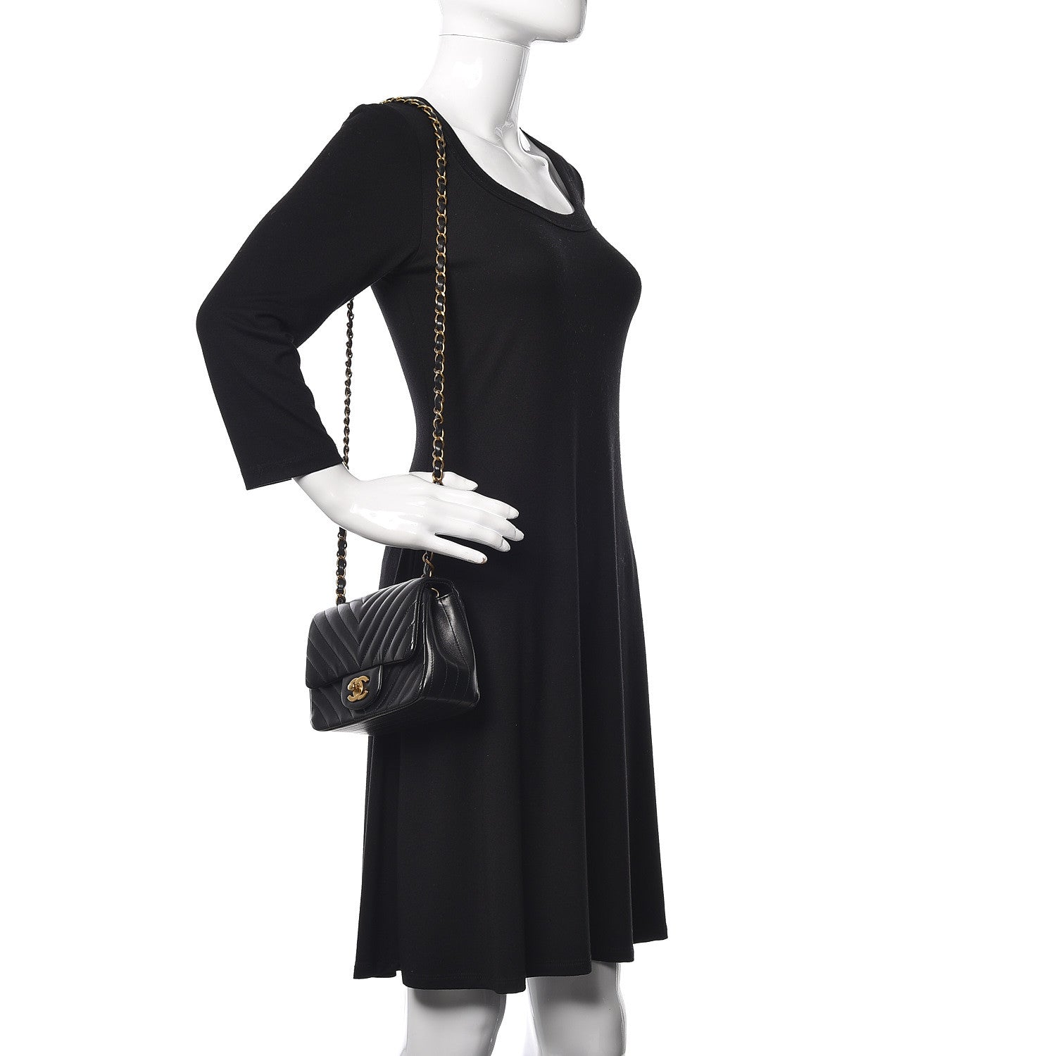 Chanel Lambskin Chevron Quilted Mini Square Flap Black 2 of 11