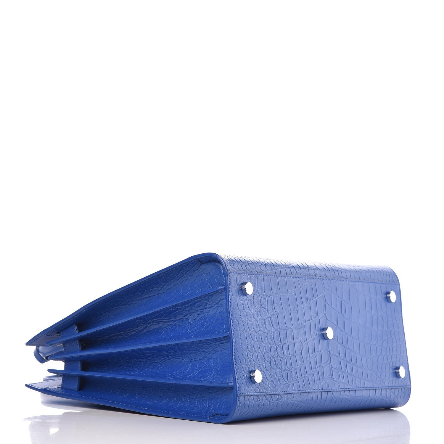 Saint Laurent Calfskin Crocodile Embossed Small Sac De Jour Royal Blue 4 of 7