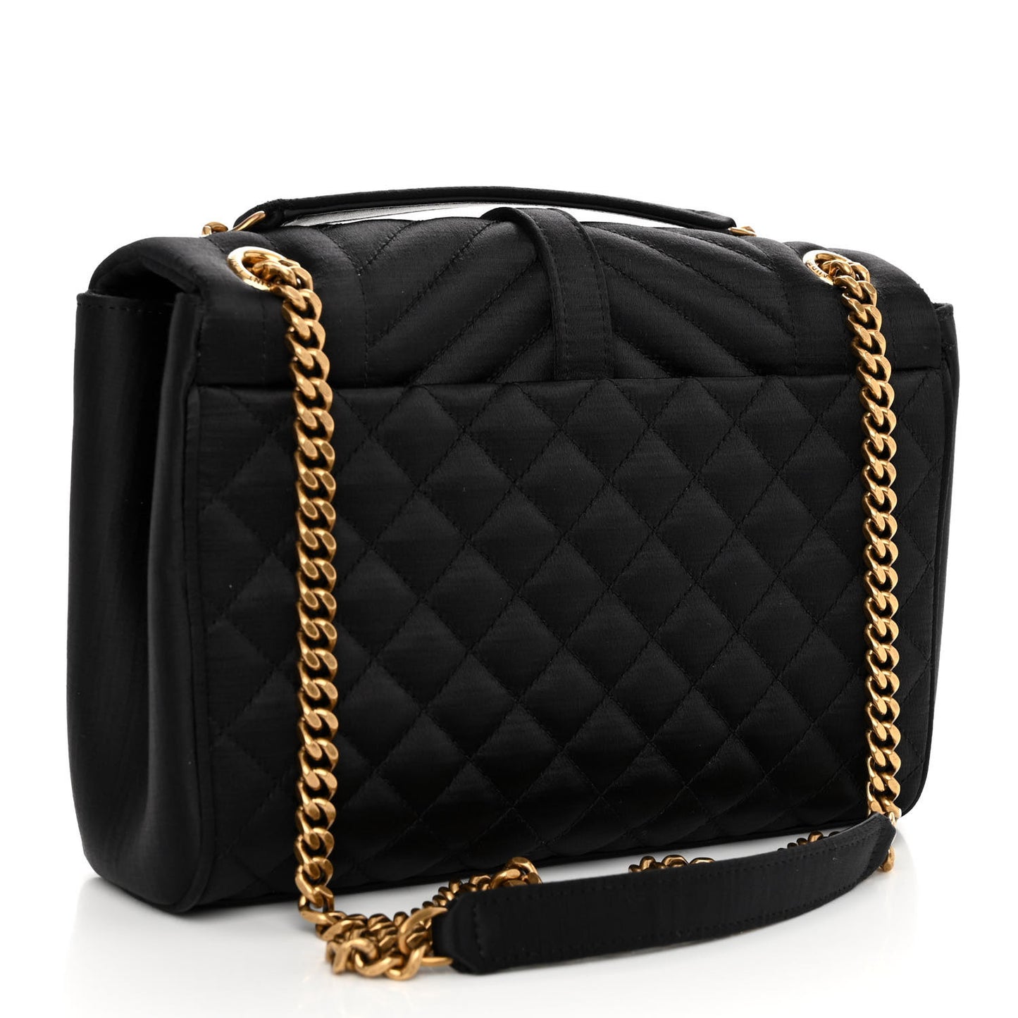 Satin Mixed Matelasse Triquilt Medium Monogram Envelope Satchel Black