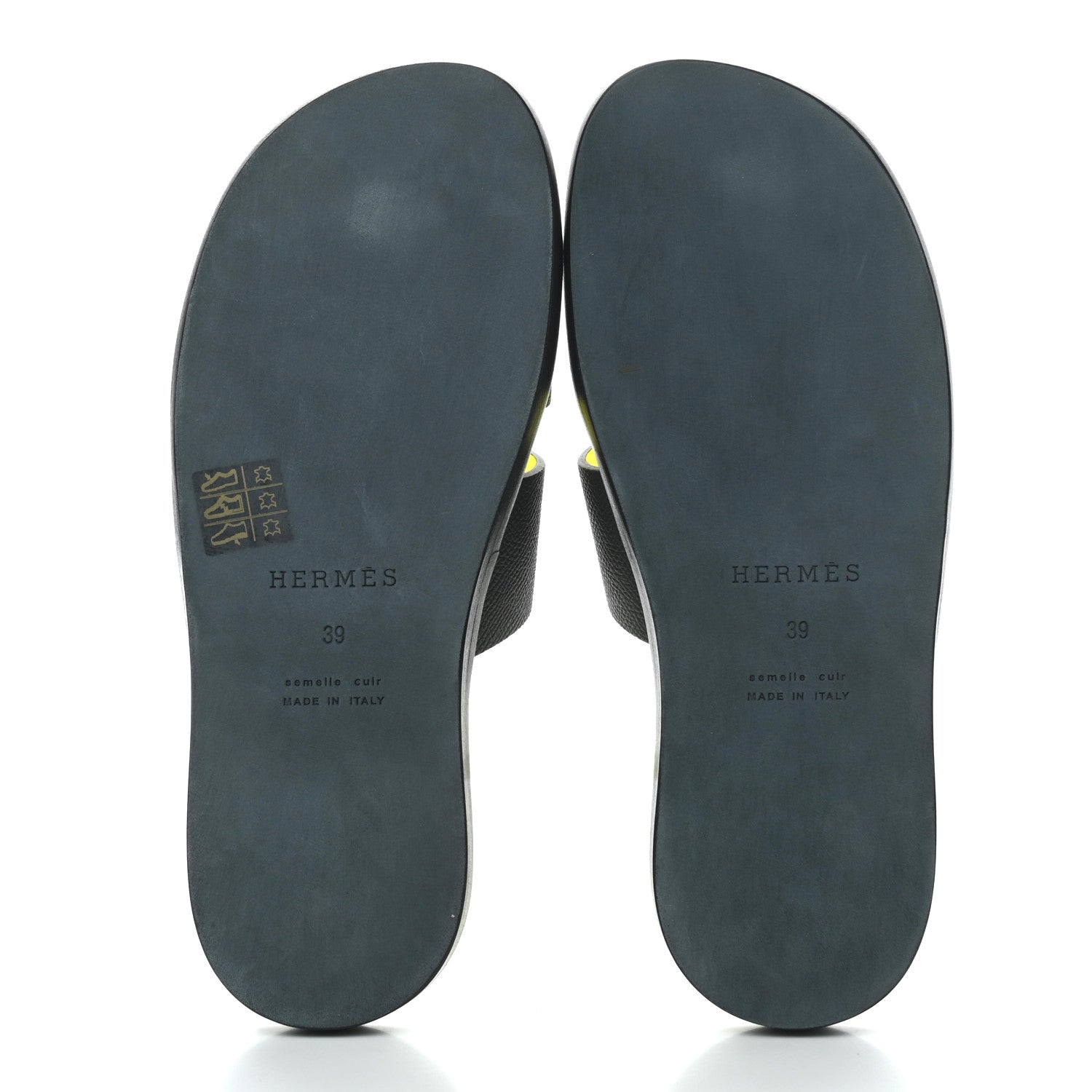 Hermes Epsom Mens Izmir Sandals 39 Black Jaune Fluo 5 of 7