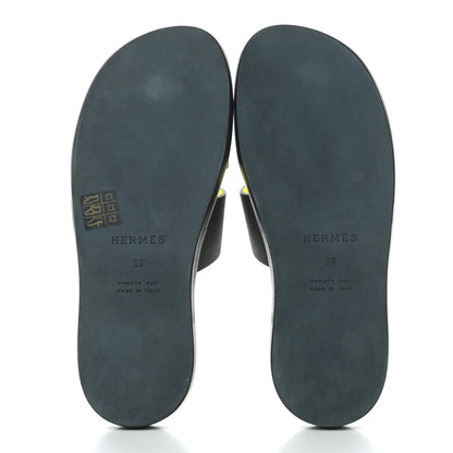 Hermes Epsom Mens Izmir Sandals 39 Black Jaune Fluo 5 of 7