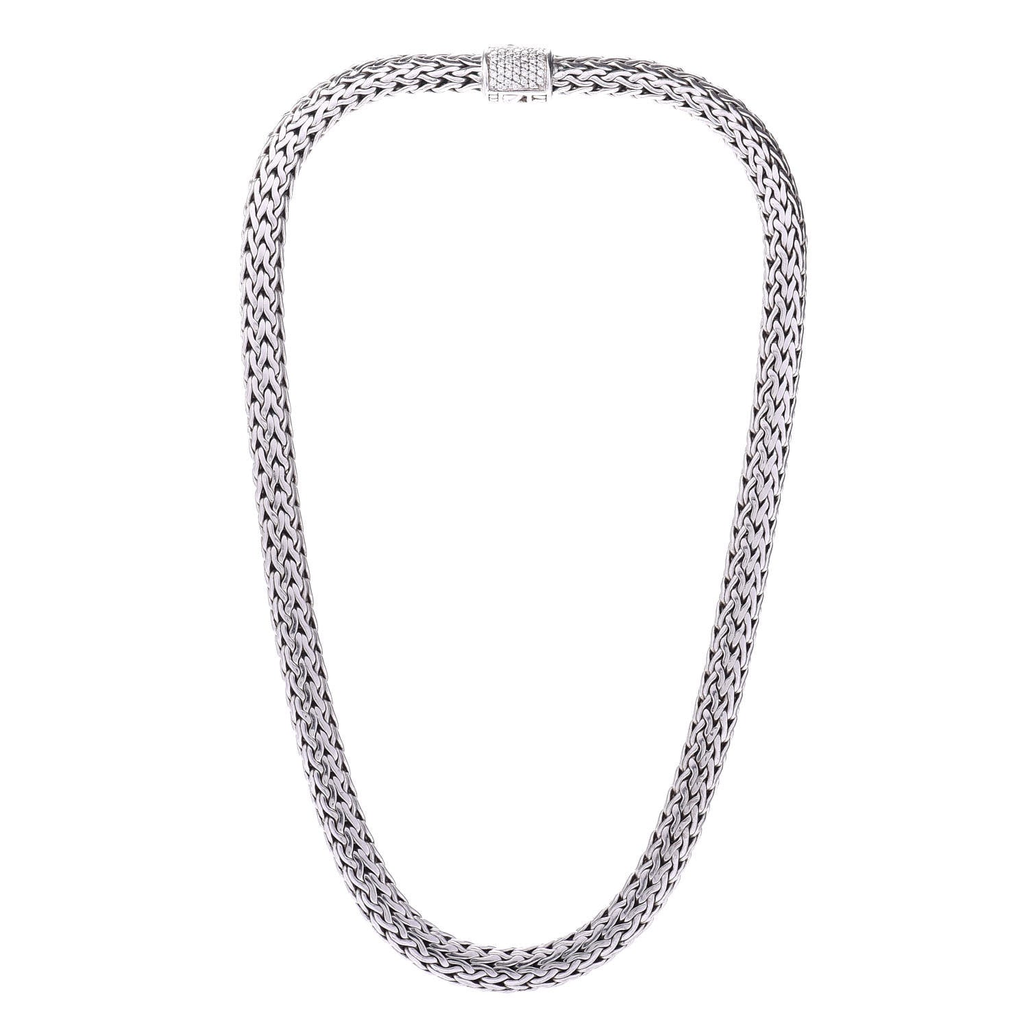 John Hardy Sterling Silver 18K Yellow Gold 7.5mm Diamond Classic Chain Necklace 3 of 4