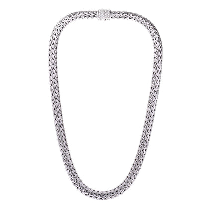 John Hardy Sterling Silver 18K Yellow Gold 7.5mm Diamond Classic Chain Necklace 3 of 4