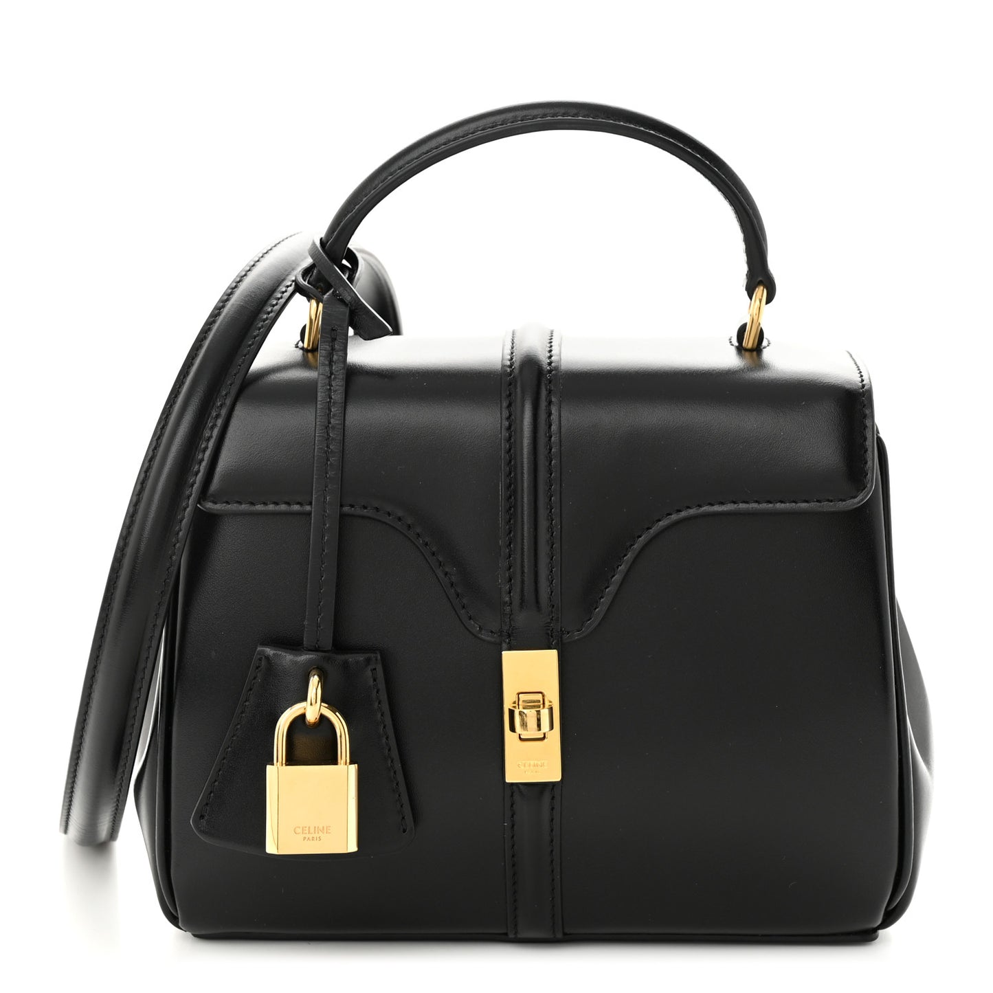 Satinated Calfskin Mini 16 Top Handle Bag Black
