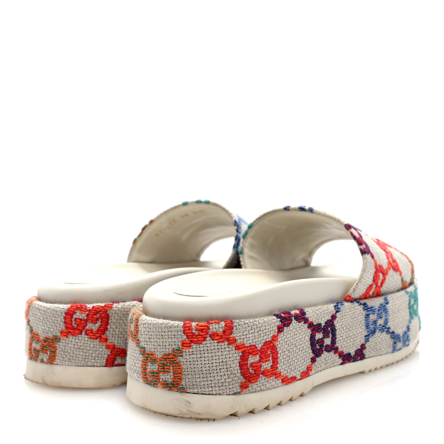 Gucci Linen Psychedelic Mini GG Monogram Angelina Platform 55mm Slide Sandals 38 Multicolor 5 of 8