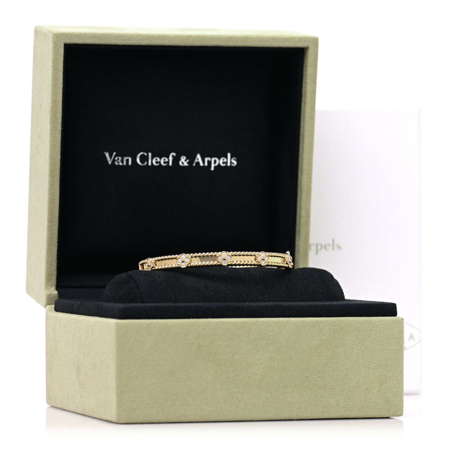 Van Cleef & Arpels 18K Yellow Gold Diamond Perlee Sweet Clovers Bracelet M 4 of 4