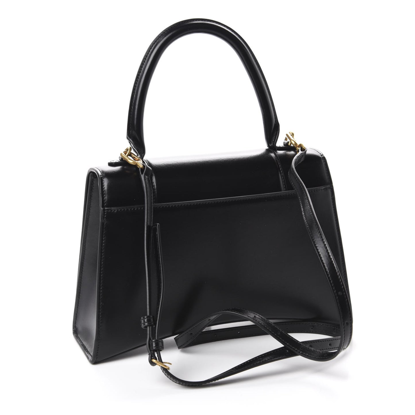 Shiny Box Calfskin Medium Hourglass Top Handle Bag Black