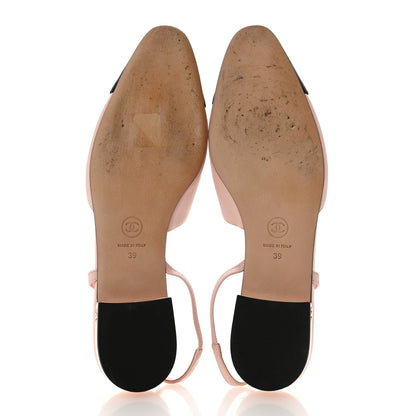 Chanel Calfskin Grosgrain Cap Toe CC Slingback Flats 39 Light Pink Black 6 of 10