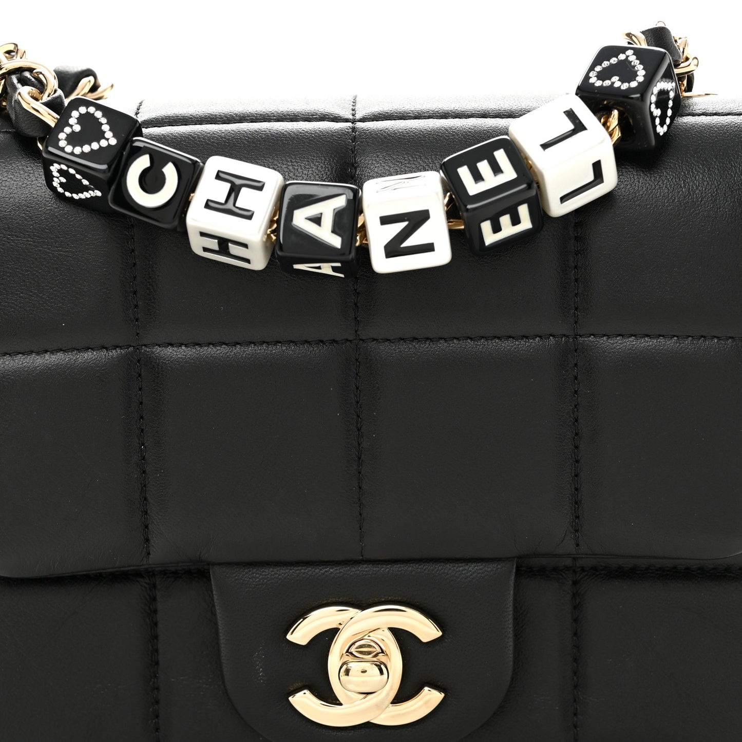 Lambskin Resin Crystal Square Quilted Mini Monacoco Flap Black