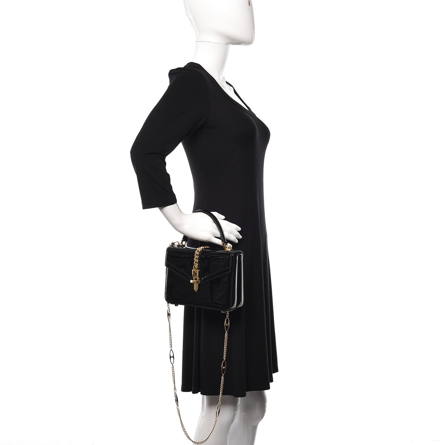 Mousse Top Patent Mini Sylvie 1969 Top Handle Bag Black