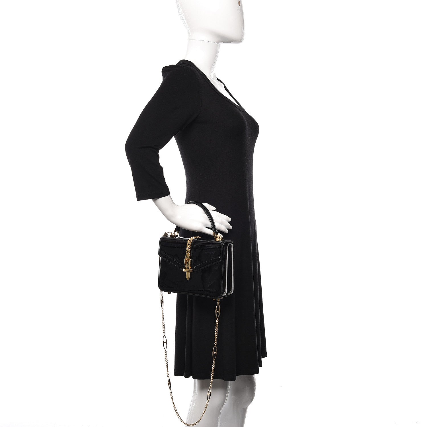 Gucci Mousse Top Patent Mini Sylvie 1969 Top Handle Bag Black 3 of 13