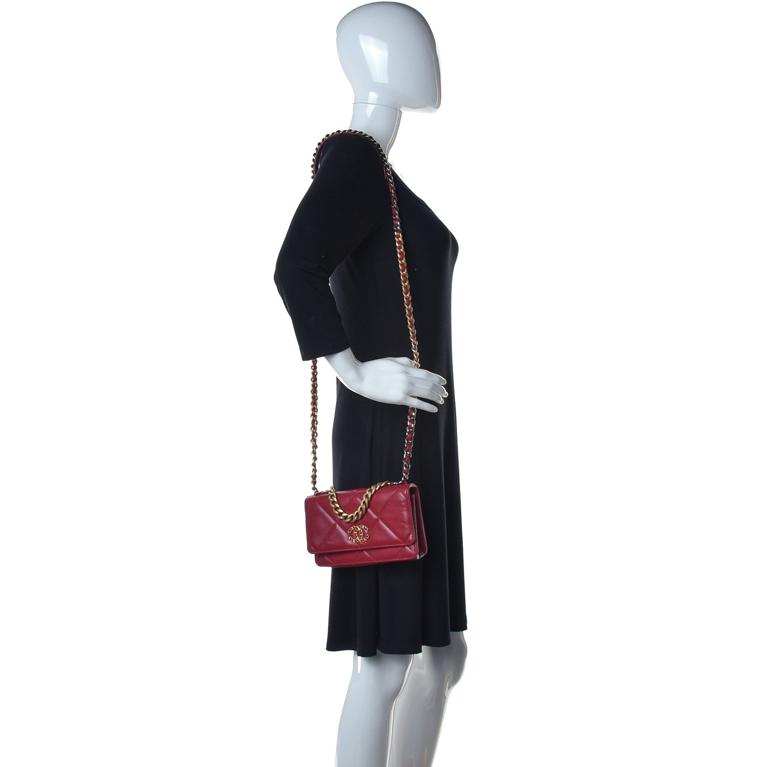 Chanel Goatskin Quilted Chanel 19 Wallet On Chain WOC Red 2 of 12