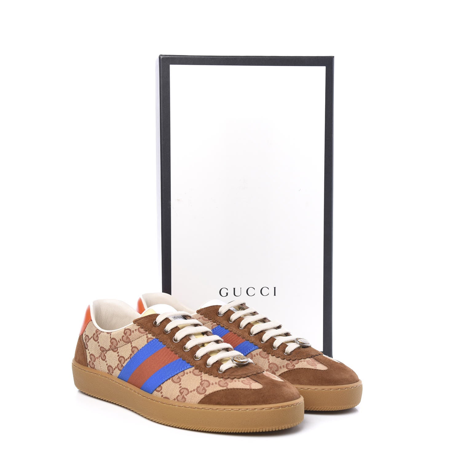 Gucci GG Monogram Suede Web Mens G74 Sneakers 9 Beige Ruggine Cuir 9 of 9