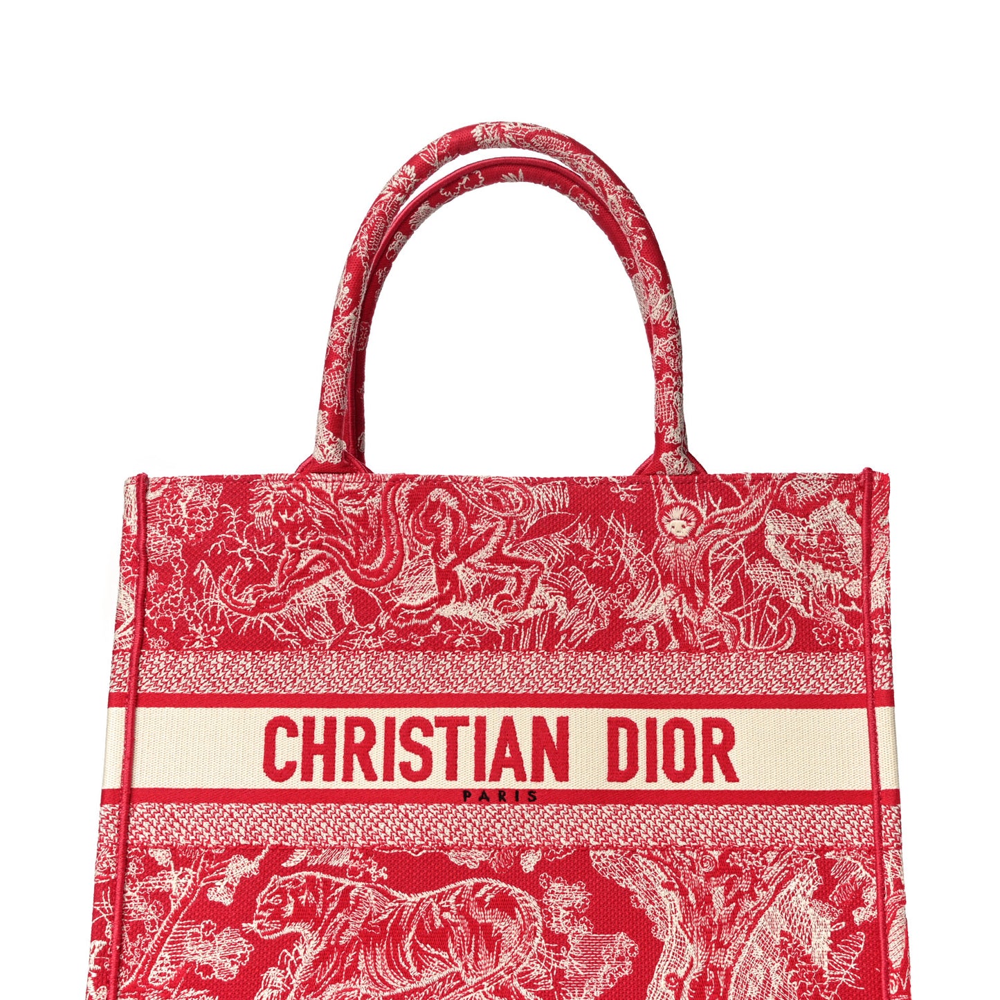 Canvas Embroidered Medium Toile De Jouy Reverse Book Tote Fuchsia