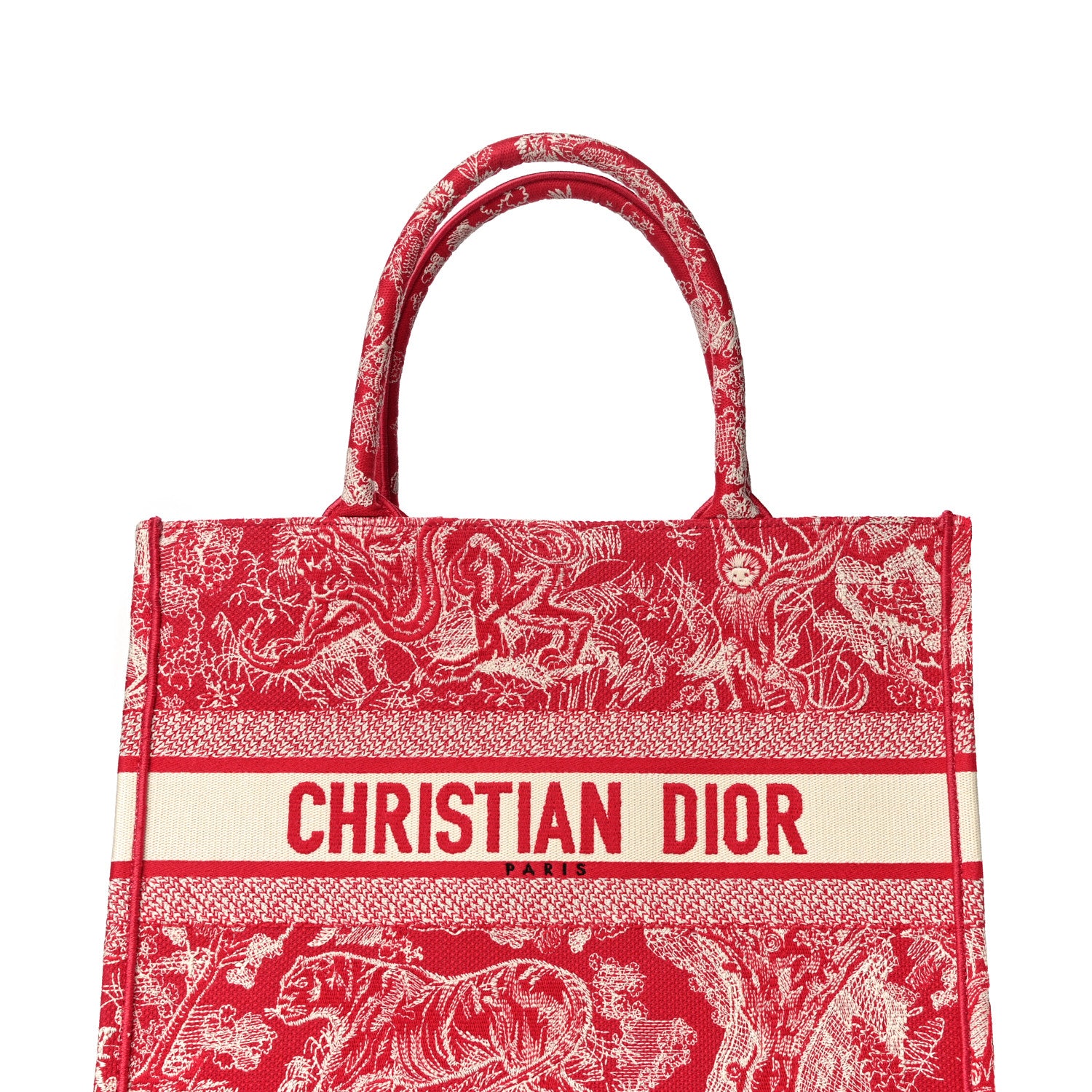 Christian Dior Canvas Embroidered Medium Toile De Jouy Reverse Book Tote Fuchsia 7 of 10