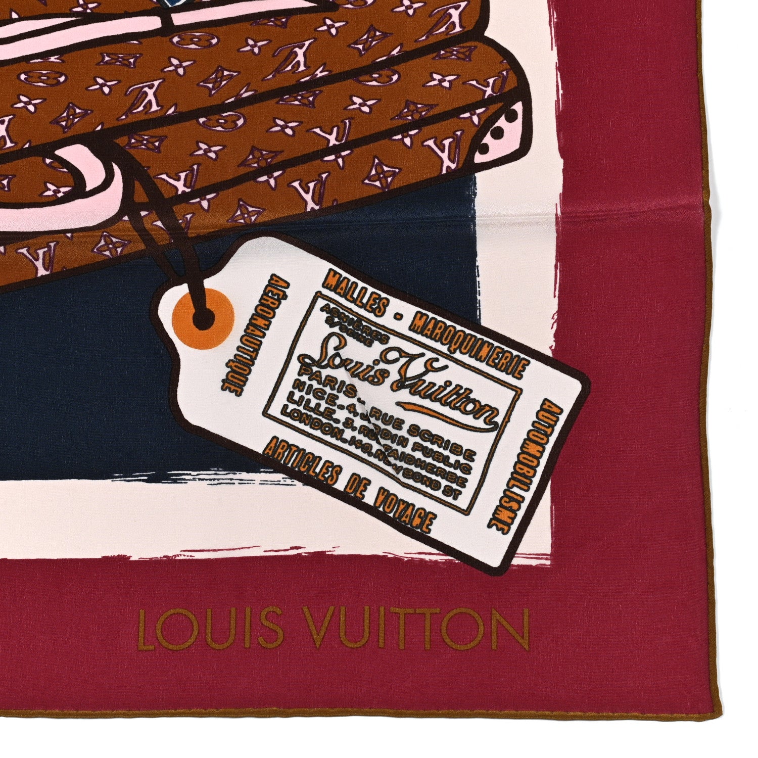 Louis Vuitton Silk Monogram Articles de Voyage Square Scarf Blue Red White 2 of 4