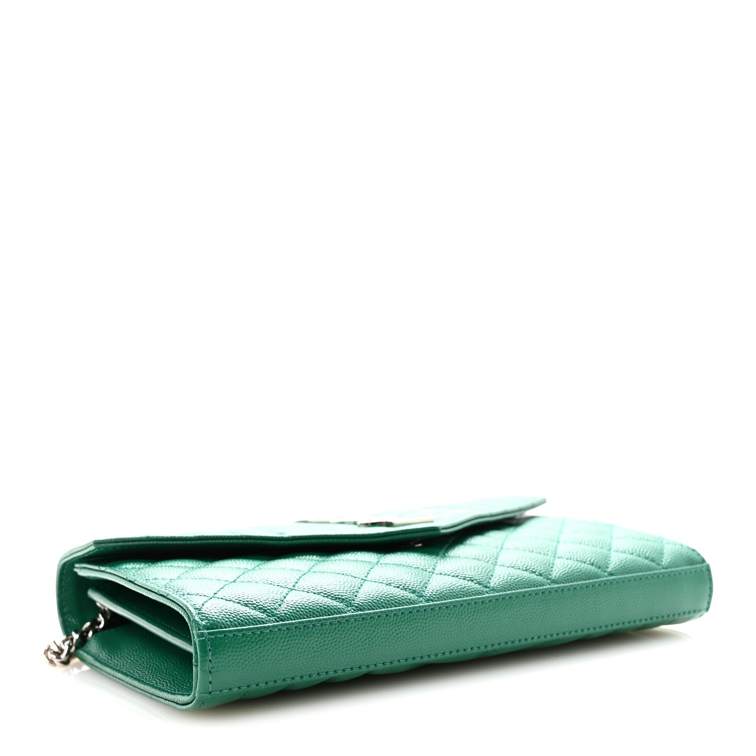 Saint Laurent Grain De Poudre Mixed Matelasse Triquilt Monogram Chain Wallet Green Field 4 of 9