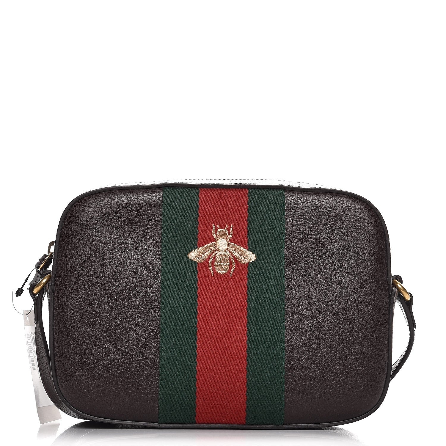 Gucci Textured Calfskin Web Small Webby Bee Shoulder Bag Brown Coffee 1 of 7