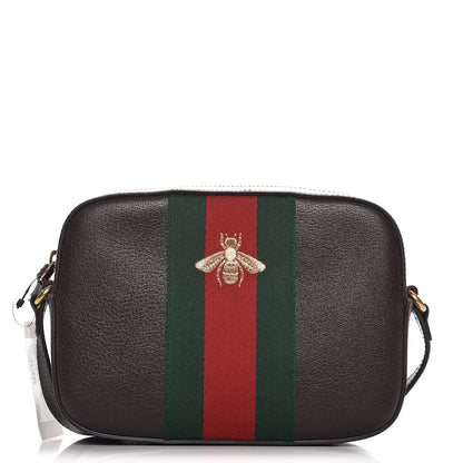 Gucci Textured Calfskin Web Small Webby Bee Shoulder Bag Brown Coffee 1 of 7