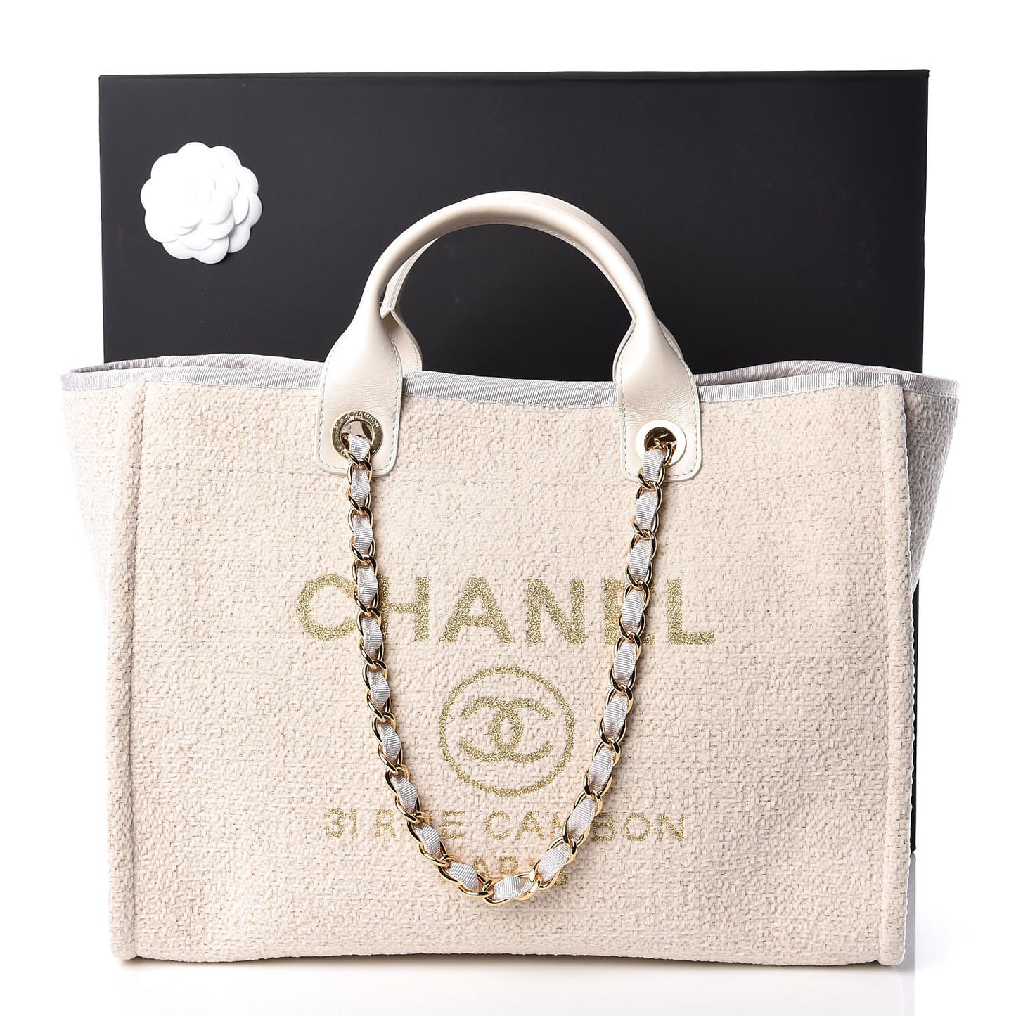 Lurex Boucle Medium Deauville Tote White